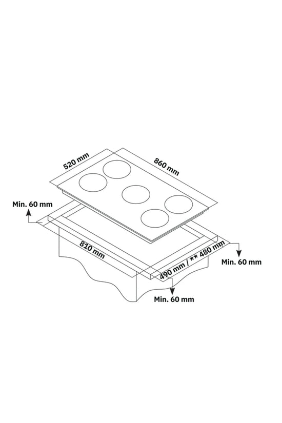 Gas Hob on Glass | 5 Burners